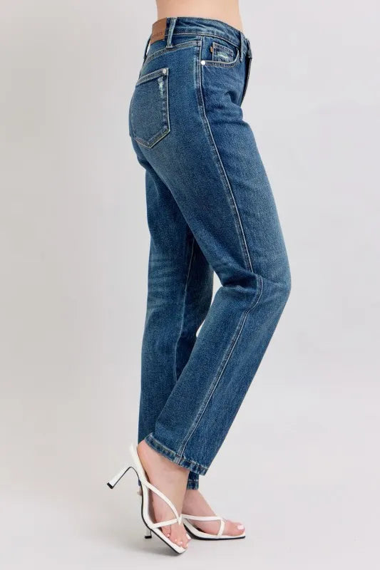 Judy Blue Full Size High Waisted Rigid Magic Non-destroy Straight Leg Jeans Dark