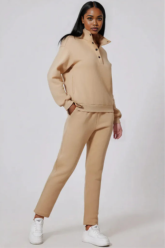 Half Snap Turtleneck Top and Pants Active Set