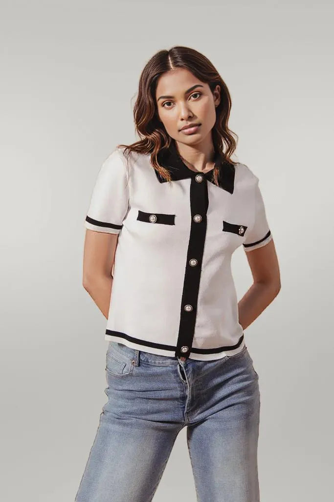 SO ME Button Down Knitted Sweater Shirt Top