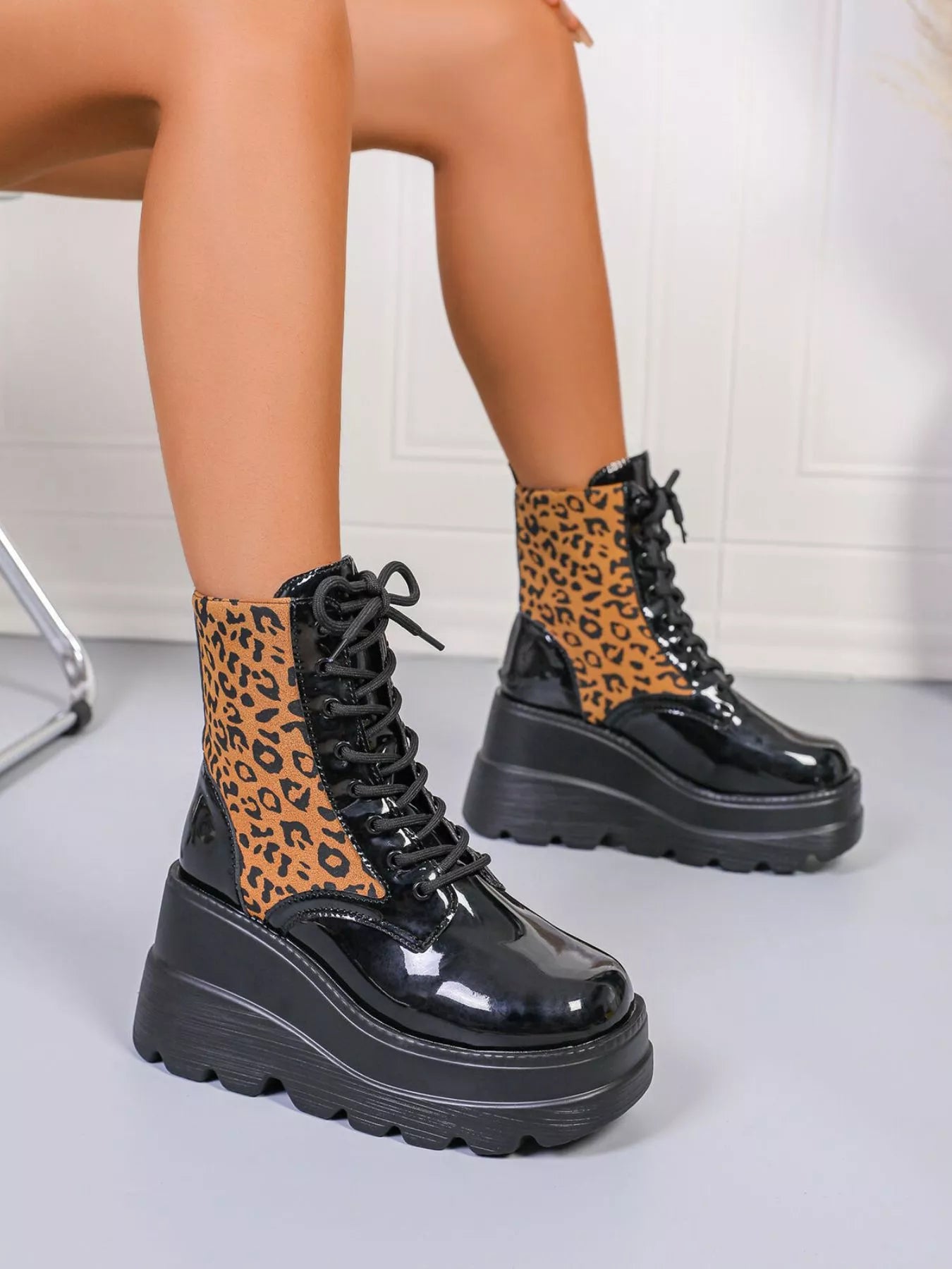 Lace Up Wedge Platform Boots
