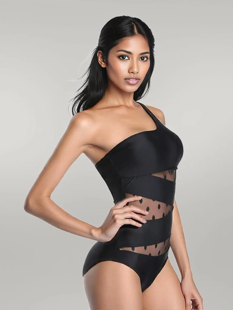 One Shoulder Polka Dot One-Piece Swimwear