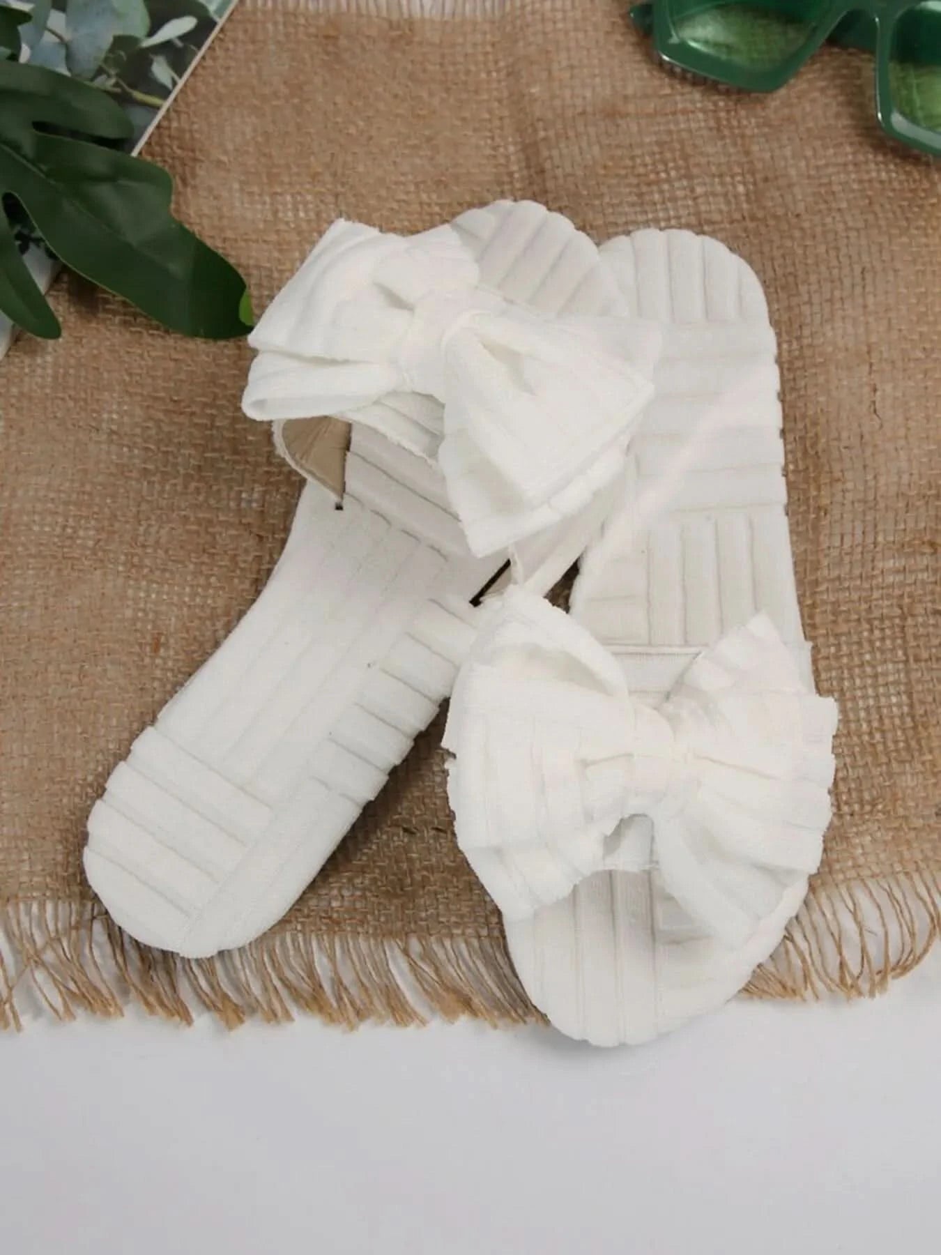Bow Knot Open Toe Slippers White