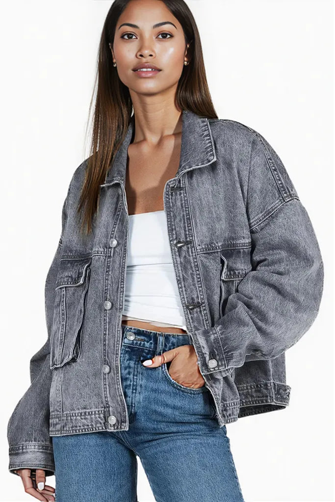 Collared Neck Button Up Denim Jacket