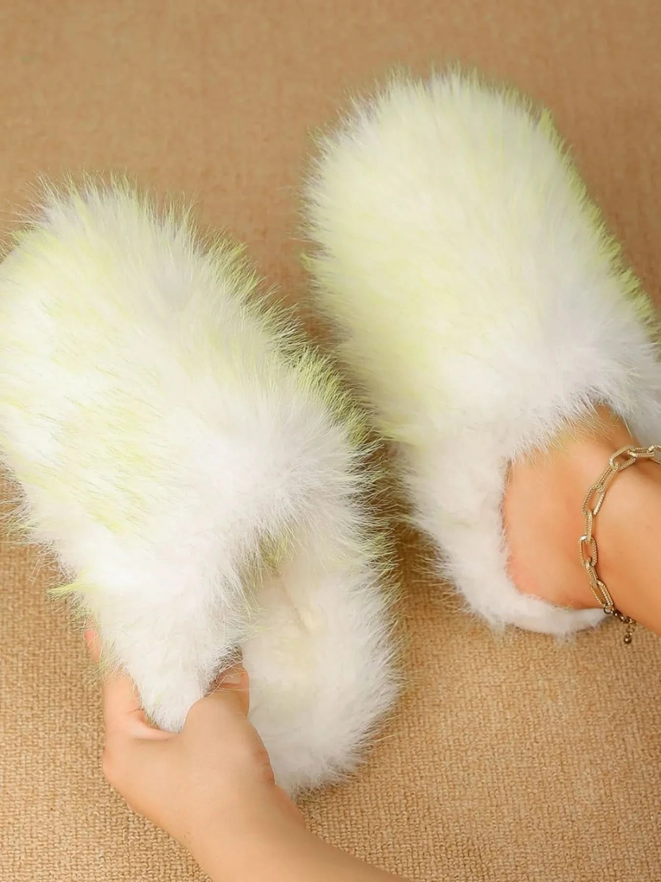 Fuzzy Round Toe Slippers Yellow