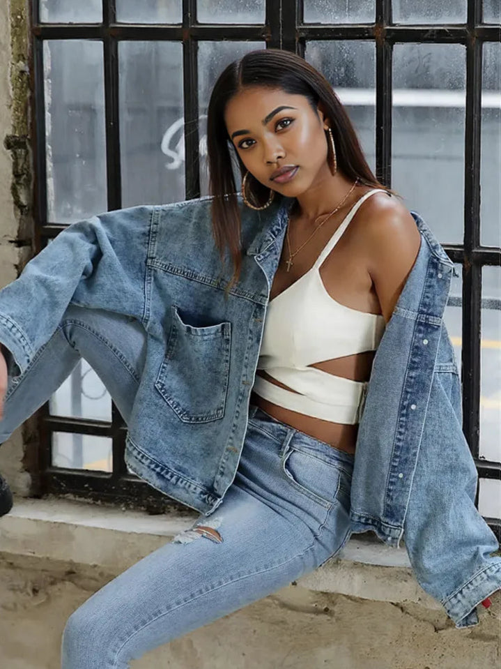 Button Down Drop Shoulder Denim Jacket