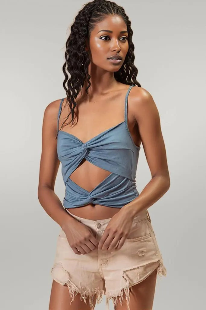 BiBi Rayon Span Jersey Knit Double Twist Front Cami Top