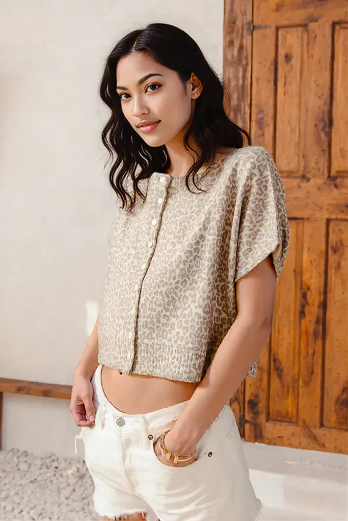 SO ME Leopard Print Button Front Sweater Cardigan