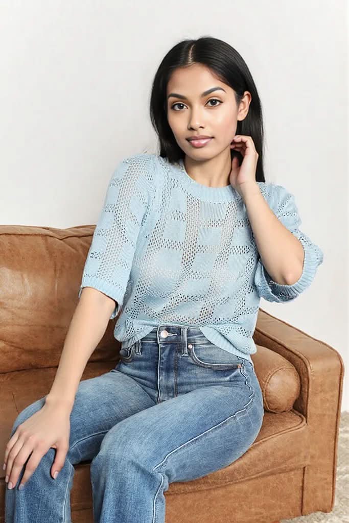 Mandy Ribbed Trim Round Neck Knit Top