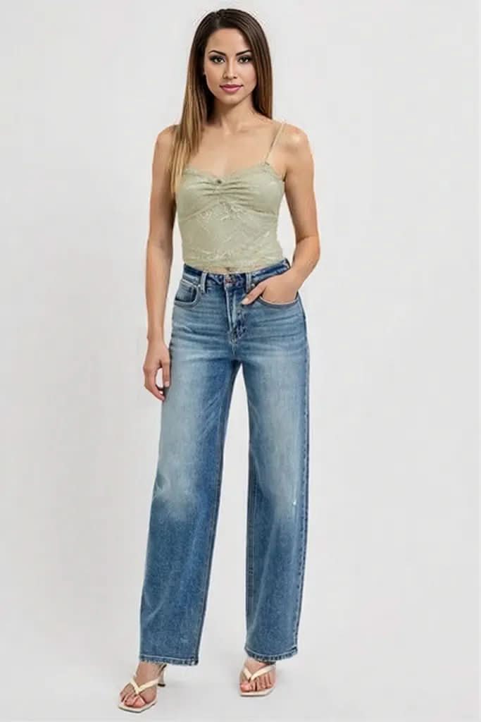RISEN Full Size Distressed Wide Leg Jeans Plus Size