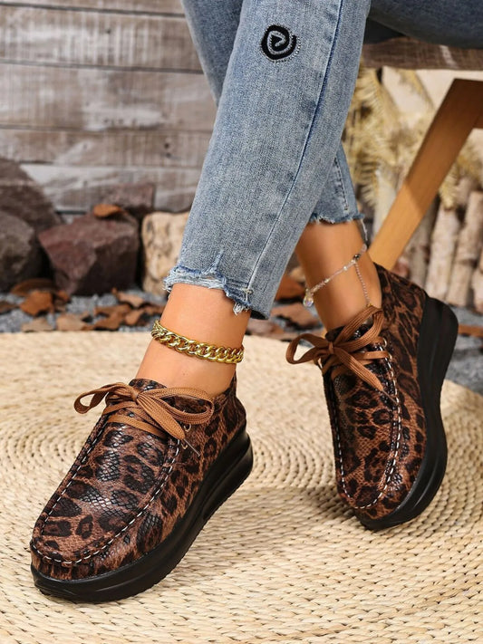 Leopard Round Toe Platform Loafers