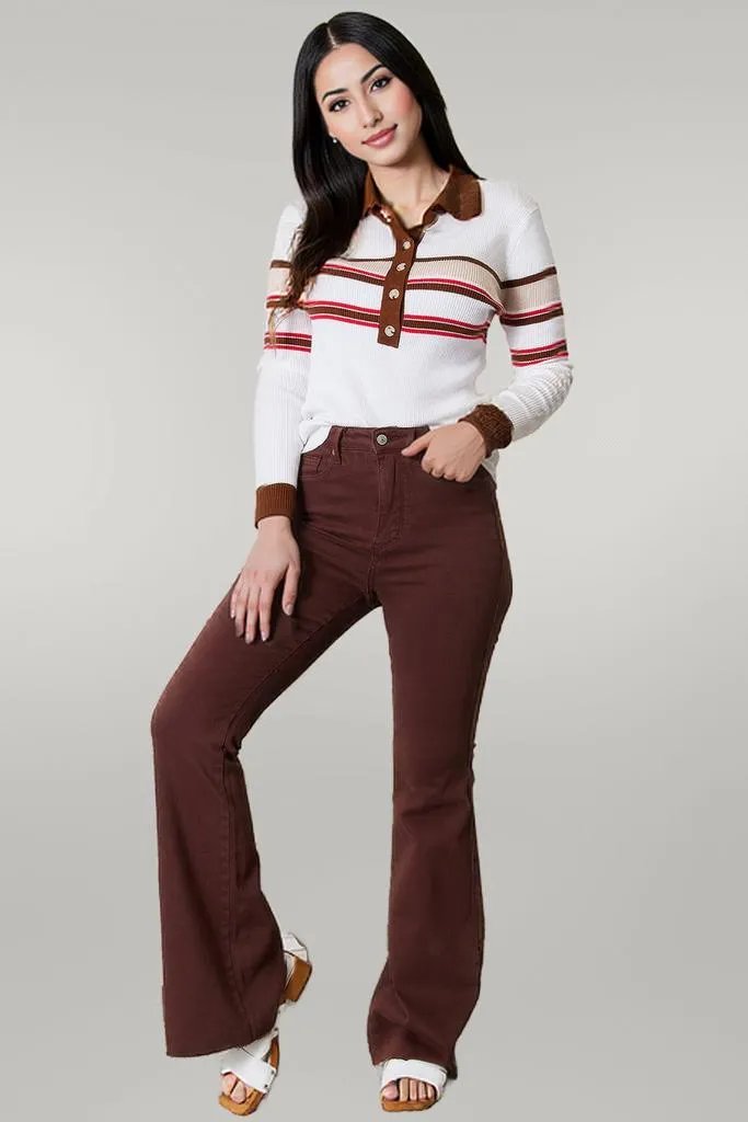Basic Bae Striped Collared Neck Rib-Knit Top