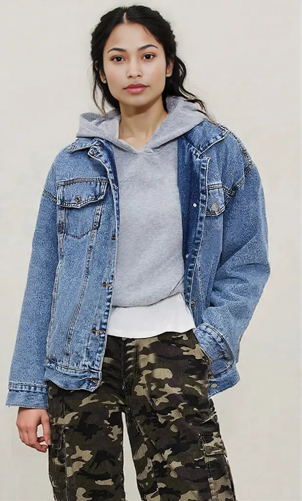 Button Up Collared Neck Long Sleeve Denim Jacket Light