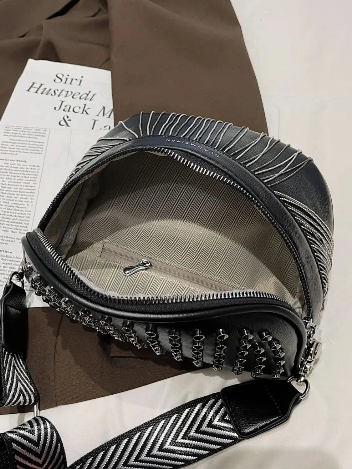 Fringe Studded PU Leather Crossbody Bag