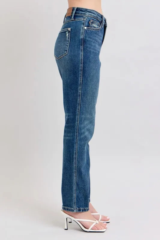 Judy Blue Full Size High Waisted Rigid Magic Non-destroy Straight Leg Jeans Dark