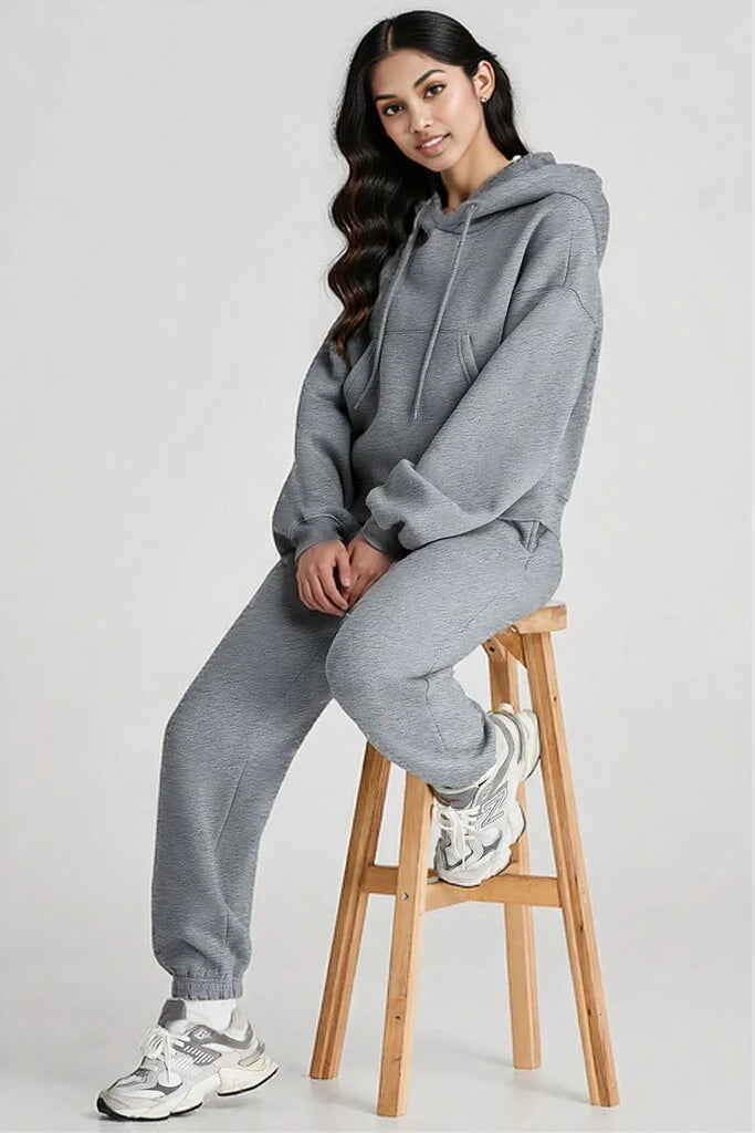 Dropped Shoulder Hooded Top and Pants Active Set
