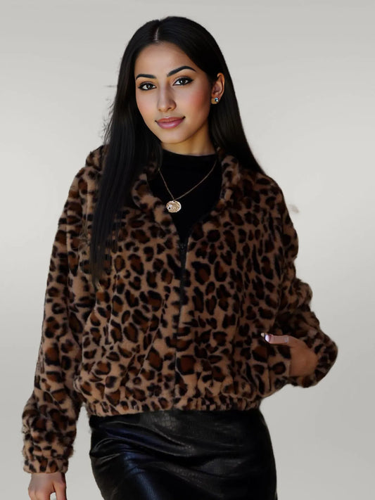 Leopard Zip Up Hooded Outerwear