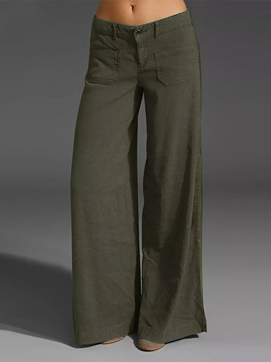Full Size Wide Leg Pants with Pockets Green