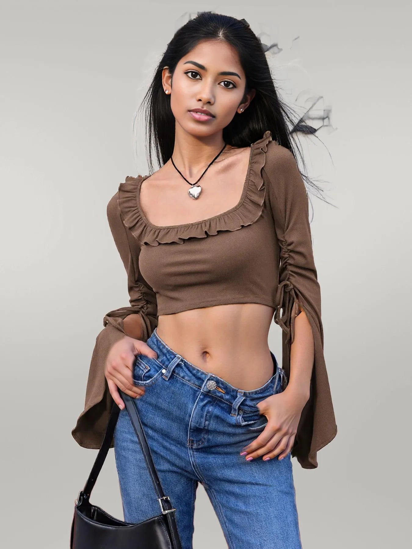 Ruffled Square Neck Long Sleeve Top