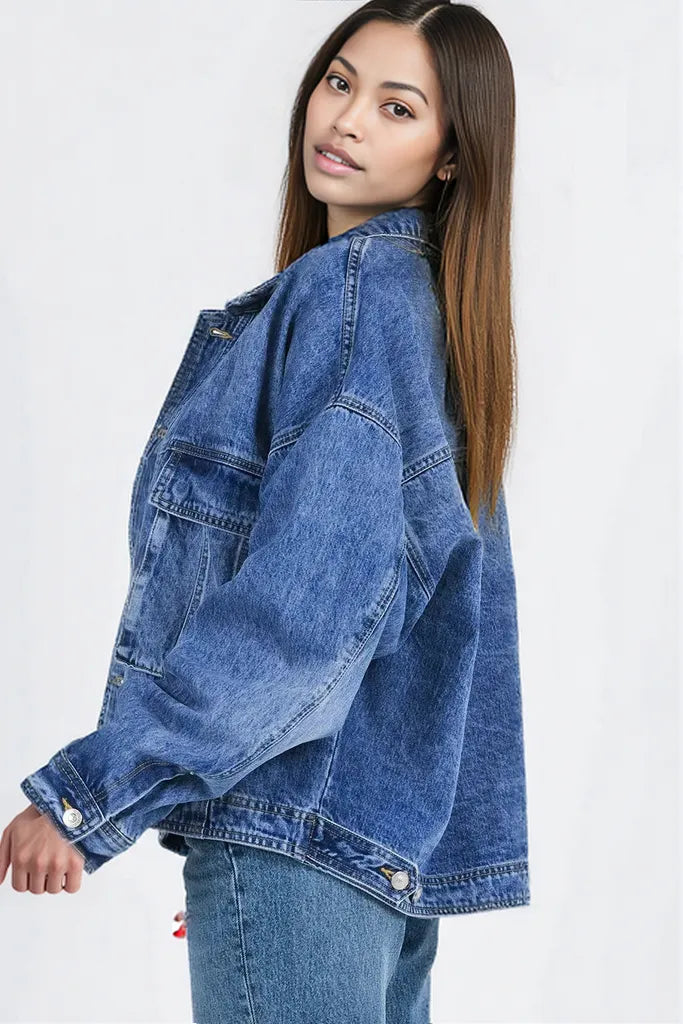 Collared Neck Button Up Denim Jacket