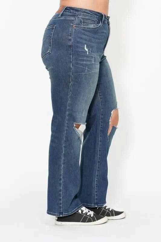 Judy Blue Full Size Hw Ripped Knee Dad Jeans