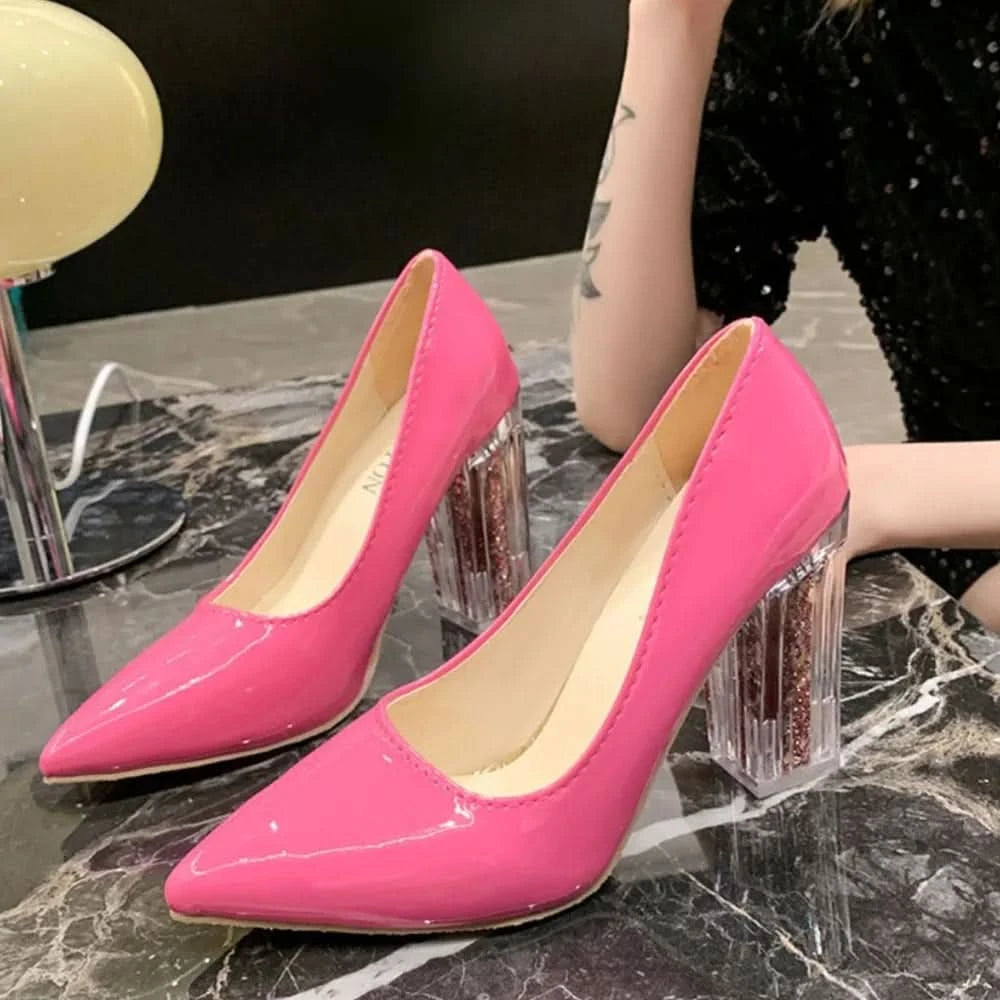 Point Toe Block Heels Pumps Pink