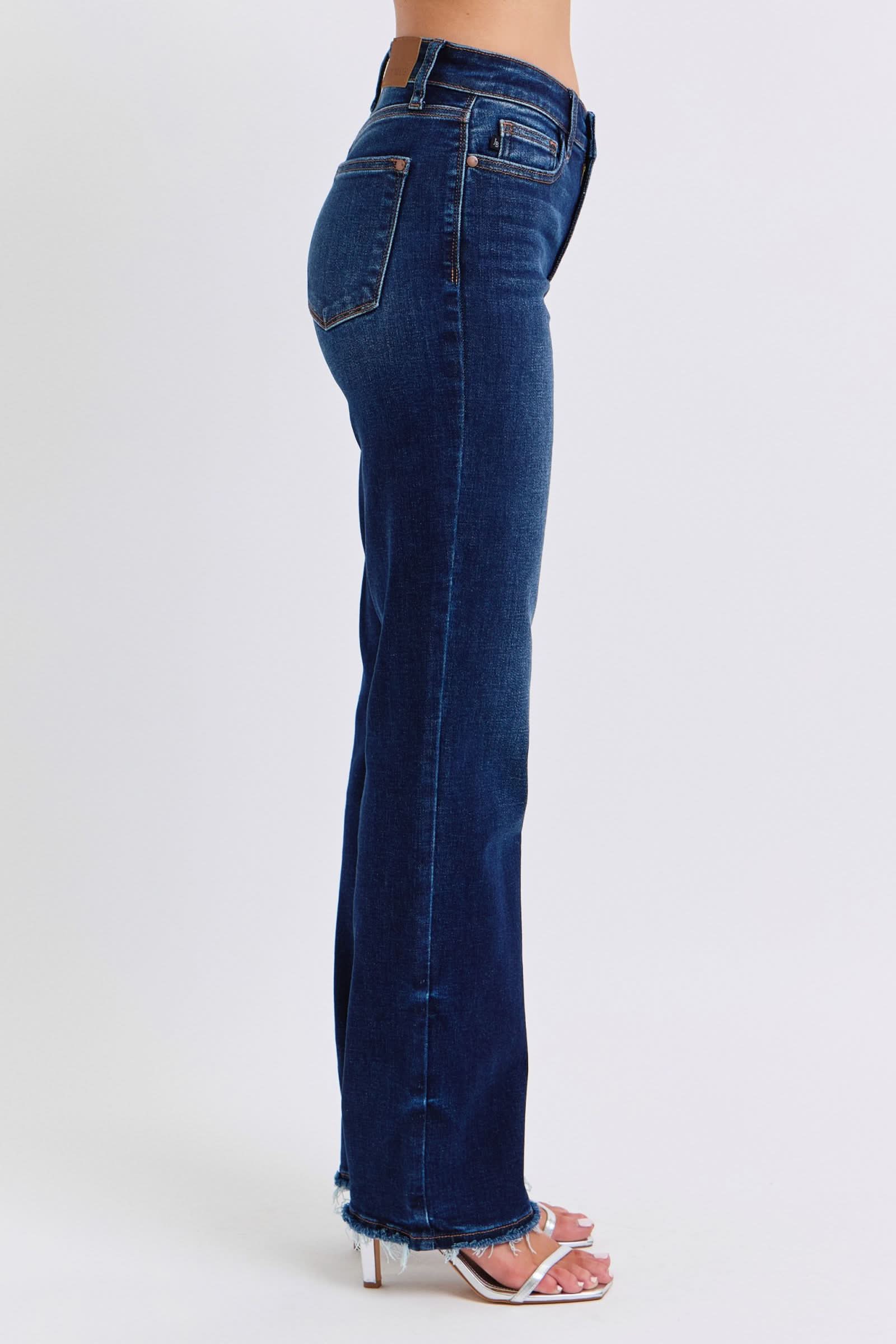 Judy Blue Full Size Raw Hem Straight Leg Jeans Dark
