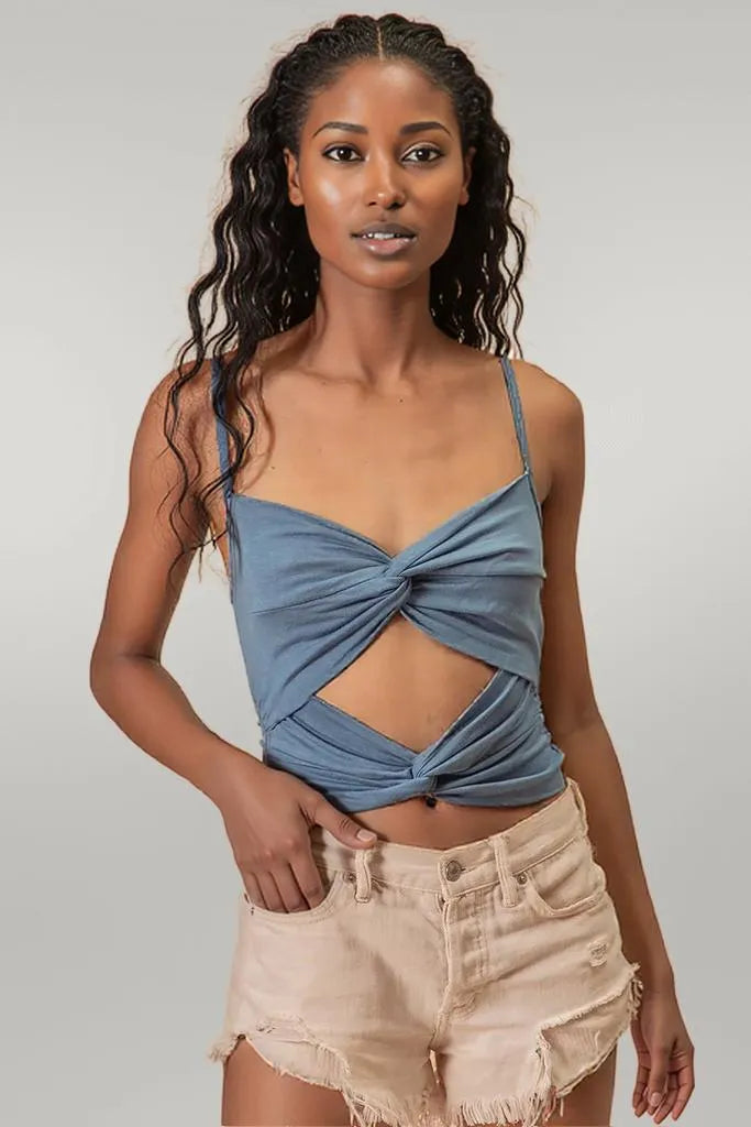 BiBi Rayon Span Jersey Knit Double Twist Front Cami Top