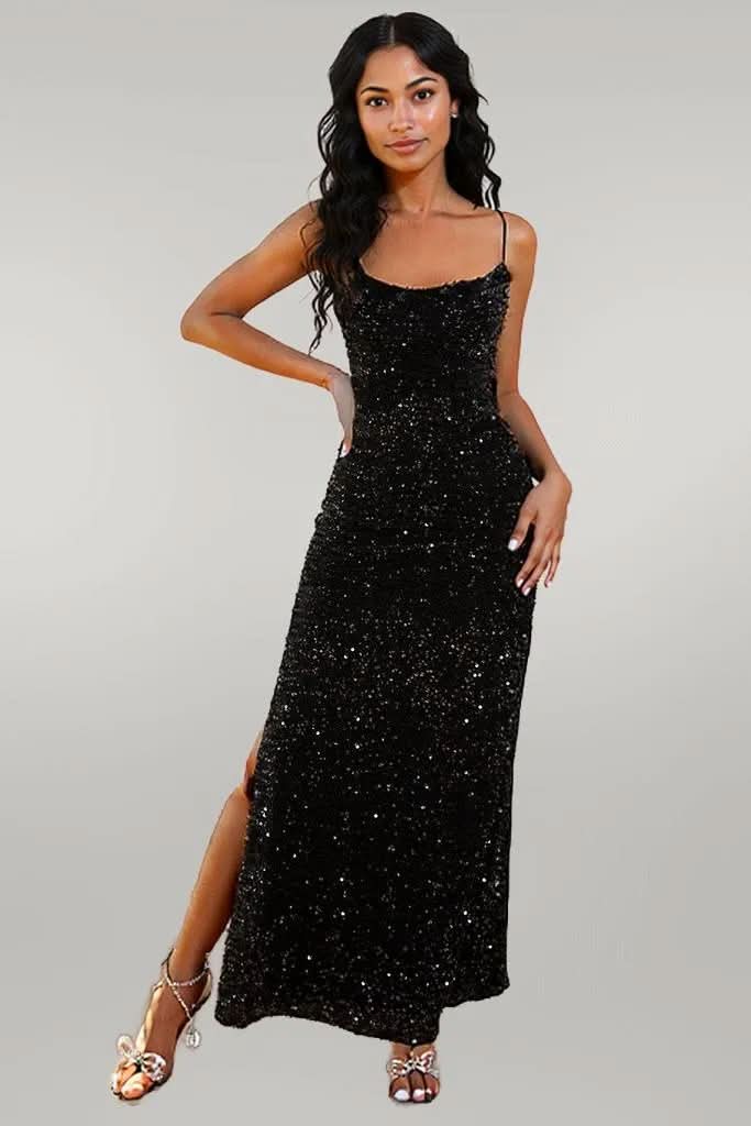 Sequin Backless Split Maxi Dress