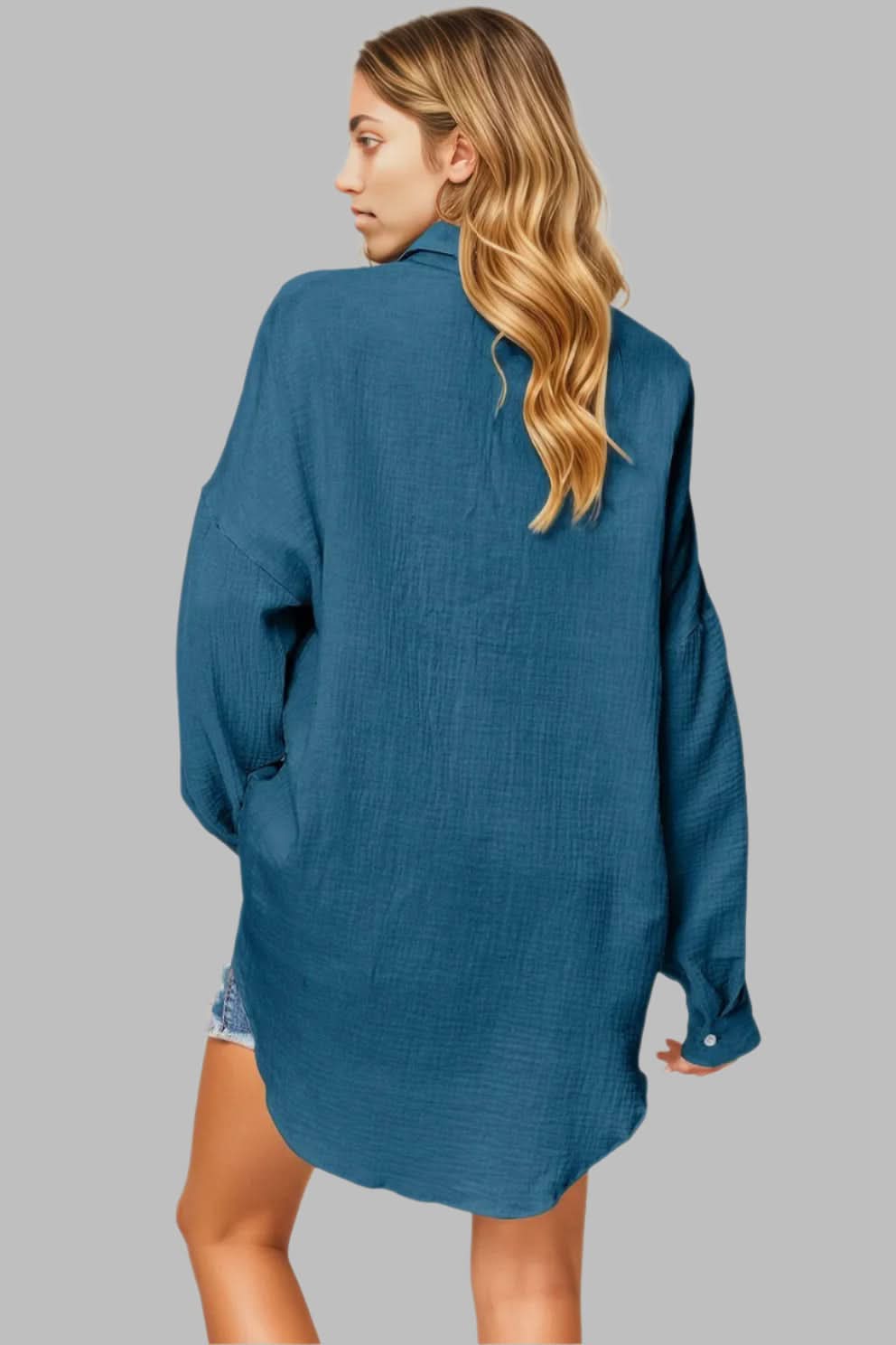 Double Take Full Size Pocketed Texture Button Up Shirt