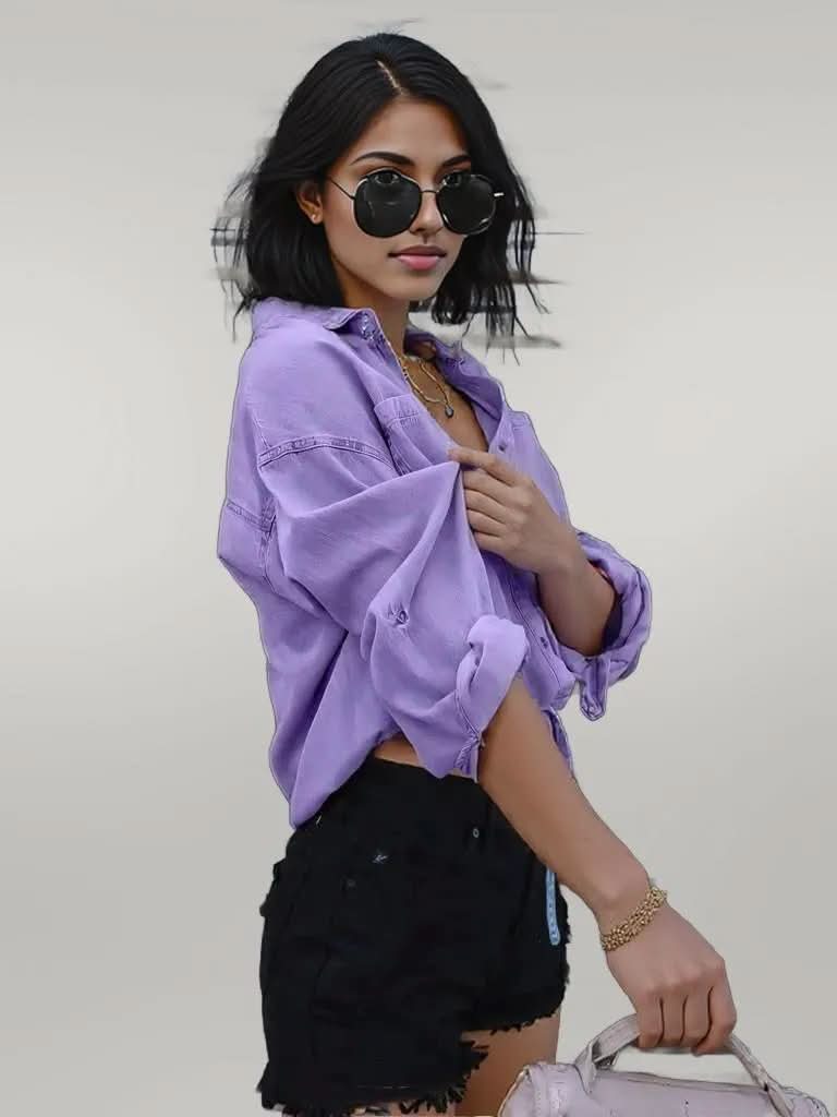 Drawstring Pocketed Button Up Denim Top