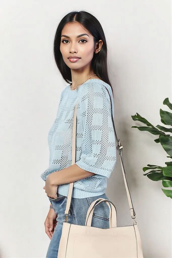 Mandy Ribbed Trim Round Neck Knit Top