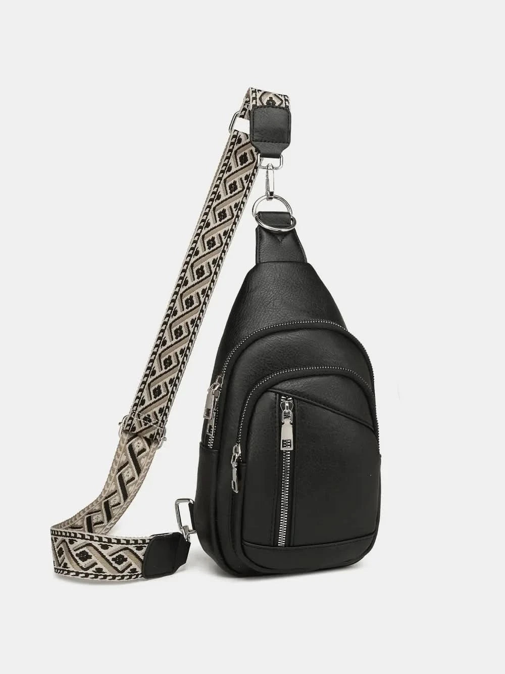 PU Leather Crossbody Bag with Two Detachable Strap Black One Size