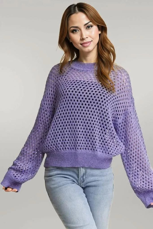 ADORA Round Neck Lurex Crochet Top