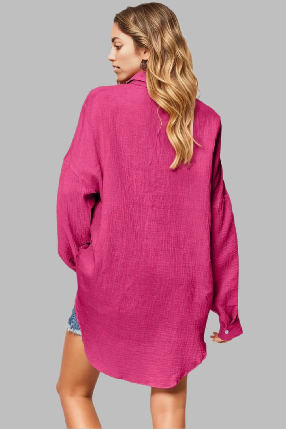 Double Take Full Size Pocketed Texture Button Up Shirt