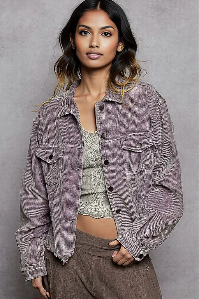 POL Button Down Corduroy Trucker Jacket