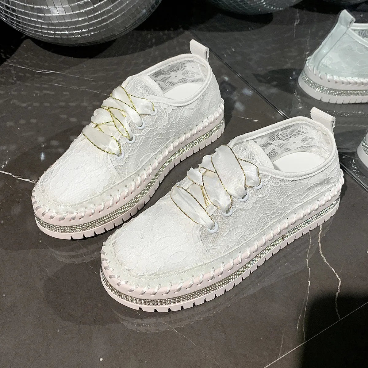 Round Toe Platform Loafers White