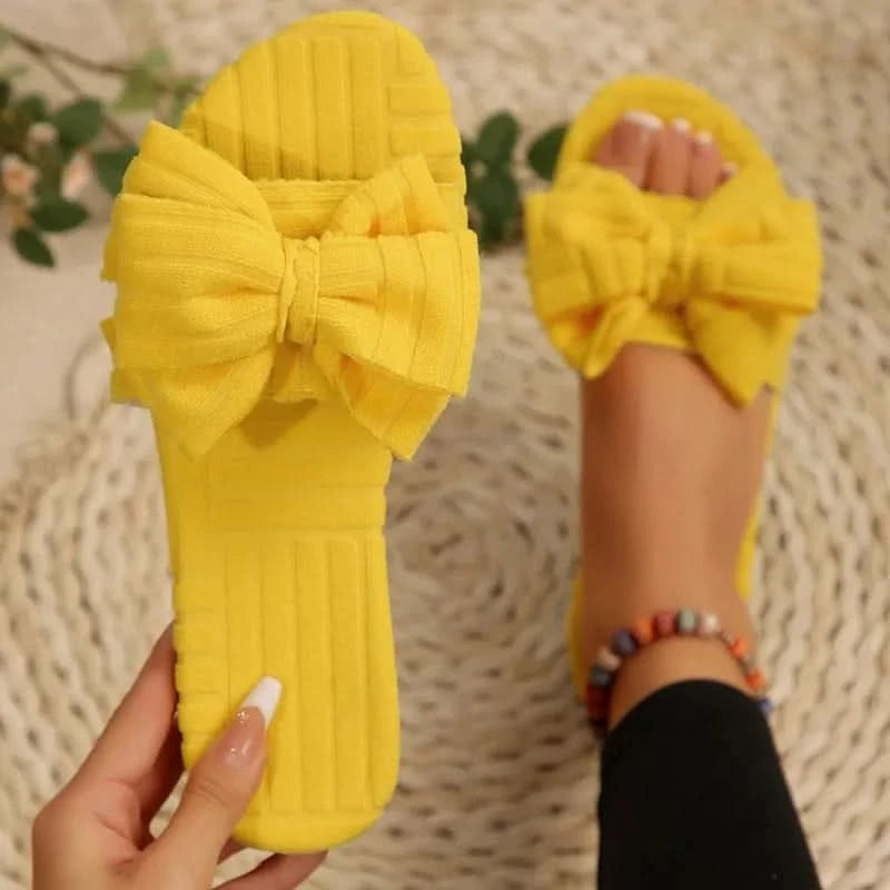 Bow Knot Open Toe Slippers Yellow