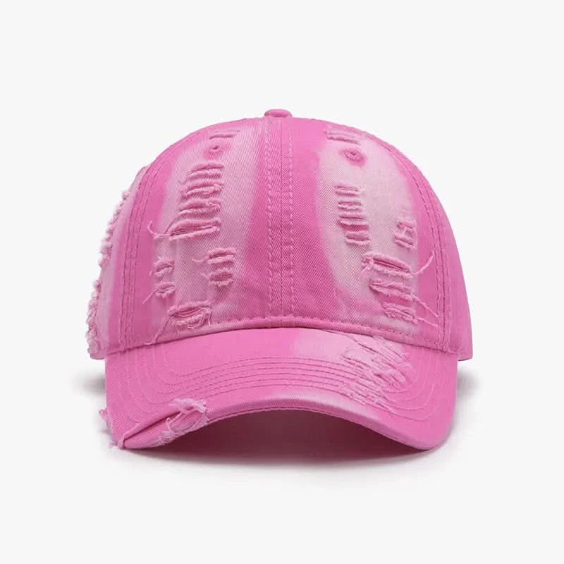 Distressed Adjustable Cotton Baseball Cap Hot Pink One Size