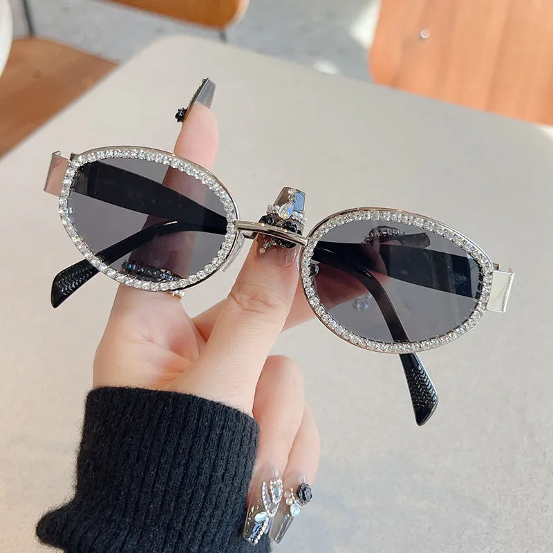 Rhinestones Decor Oval Sunglasses styleC One Size