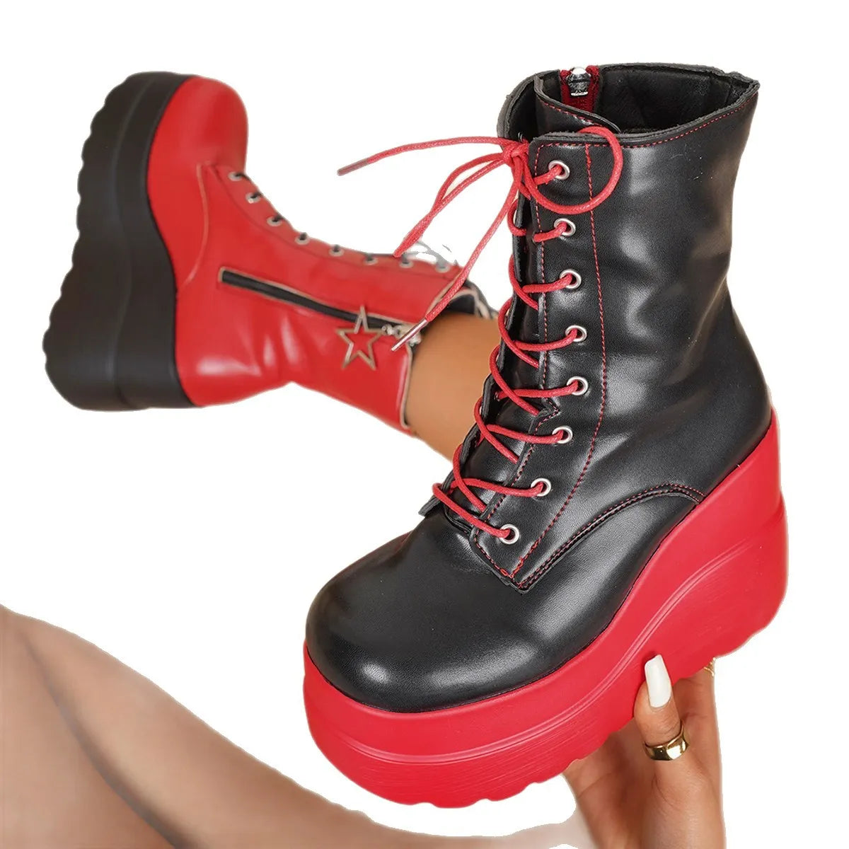Color Block Platform Wedge Boots