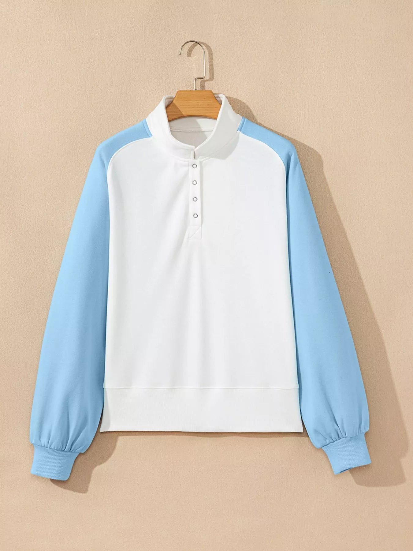 Color Block Snap Buttons Sweatshirt Pastel Blue