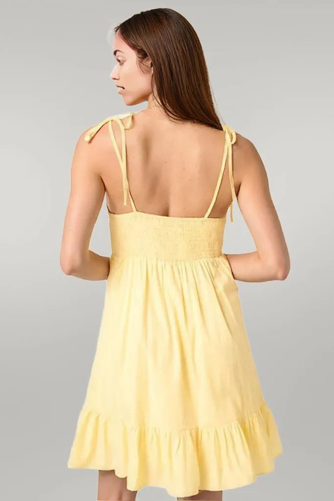 Mittoshop Ruched Detail Spaghetti Tie Mini Dress