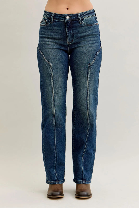 Judy Blue Full Size Seam Detail Straight Leg Jeans Dark