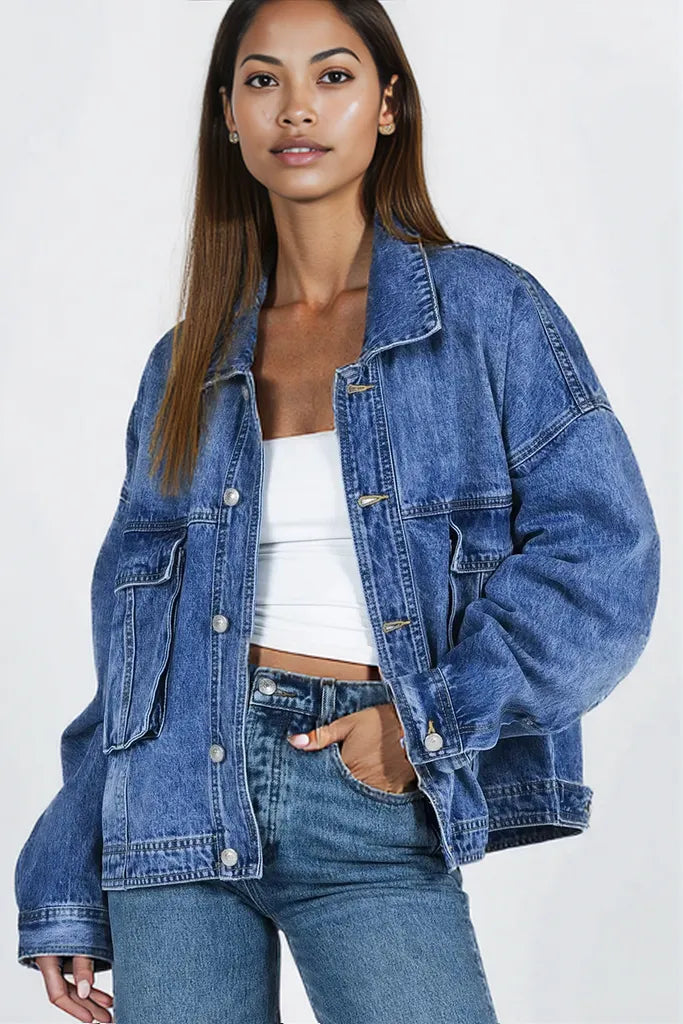 Collared Neck Button Up Denim Jacket