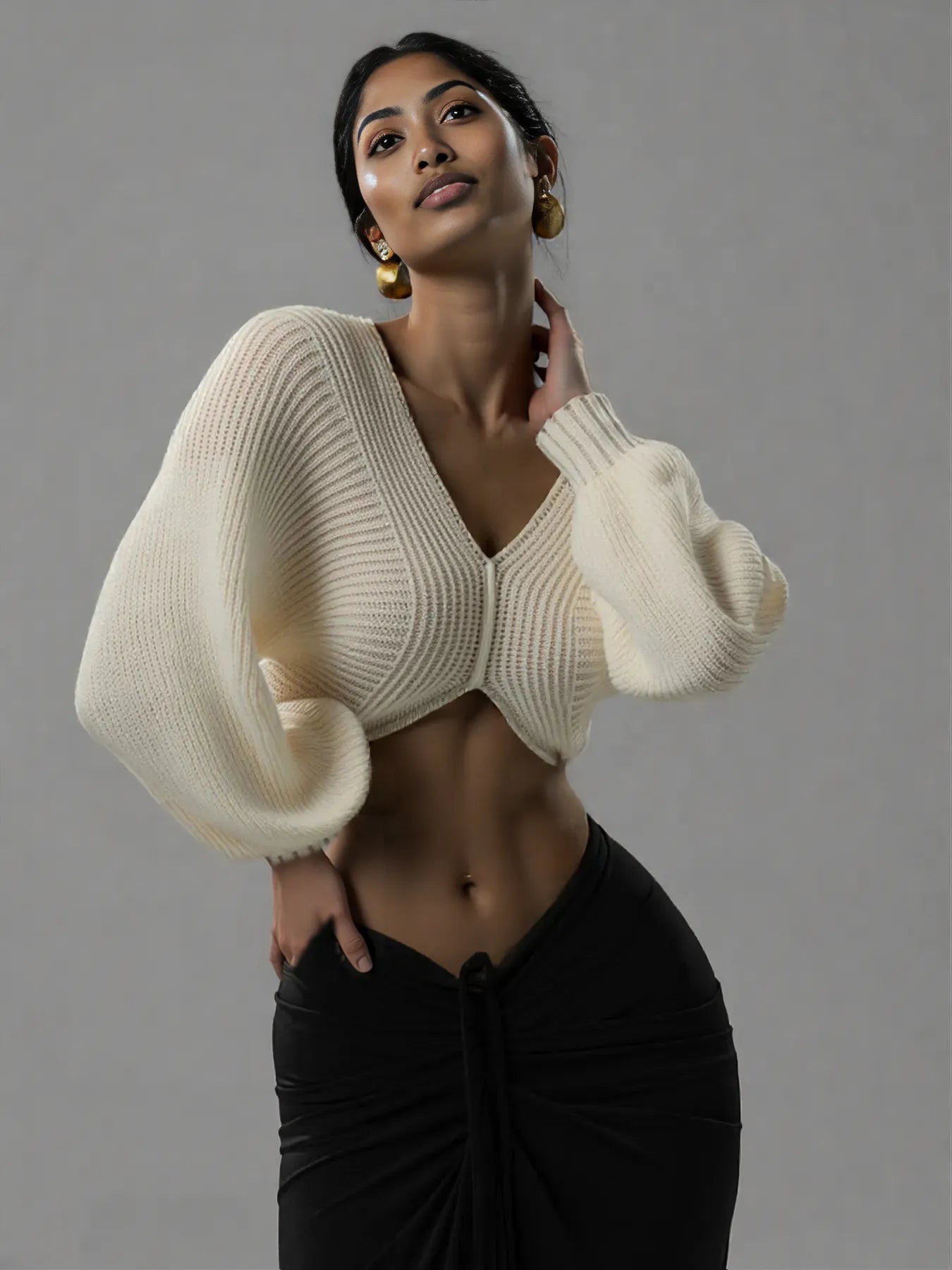 V-Neck Long Sleeve Crop Sweater