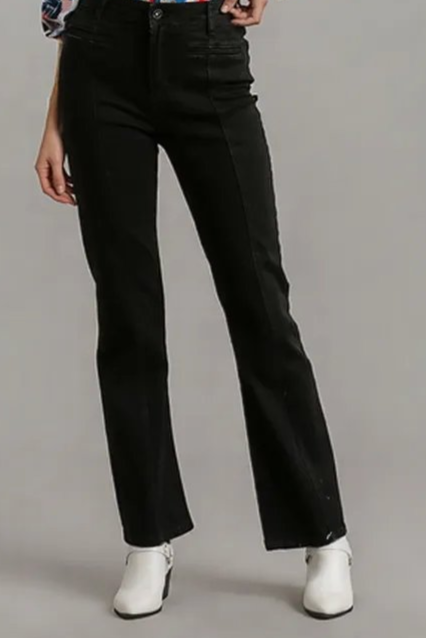 Panel Straight Cut Denim Jeans With Pockets