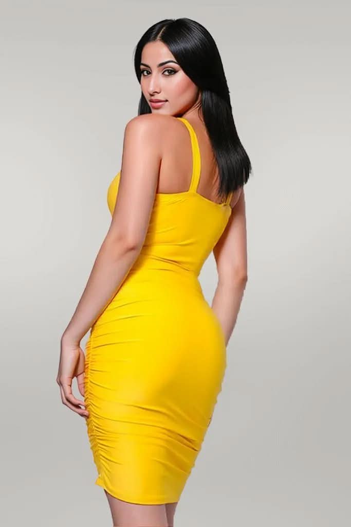 Spaghetti Strap Twist Front Cutout Ruched Mini Dress