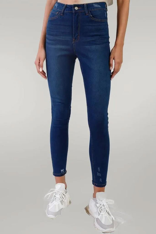 Dark Blue High-waisted With Rips Skinny Denim Jeans 13