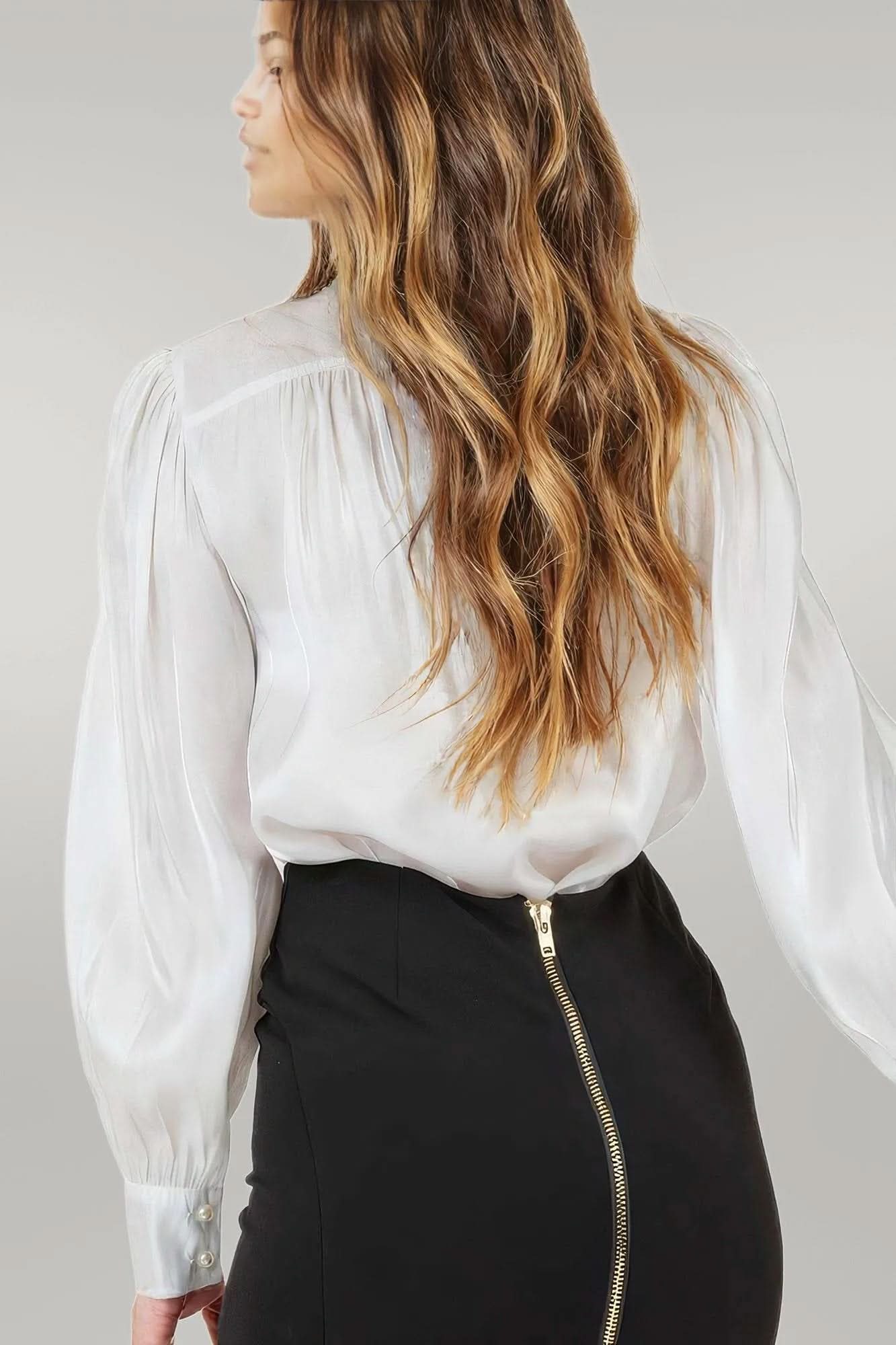 Insert Lace Trim Long Sleeve Blouse