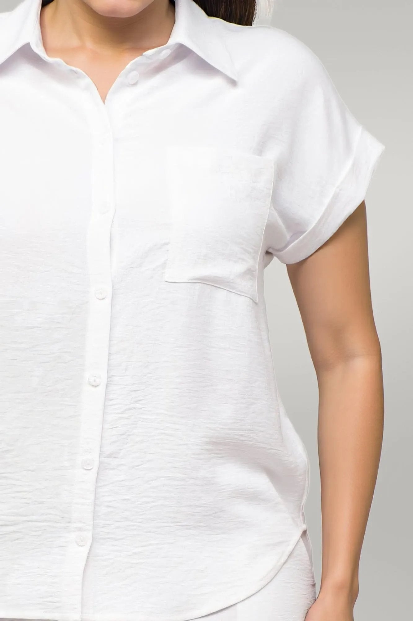Button Down Pocket Loose Fit Top And Shorts Set